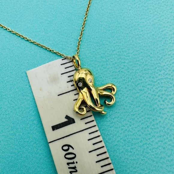 RARE Tiffany & Co. 18K Yellow Gold Diamond Octopus Charm Necklace 18” Packaging - Picture 10 of 13